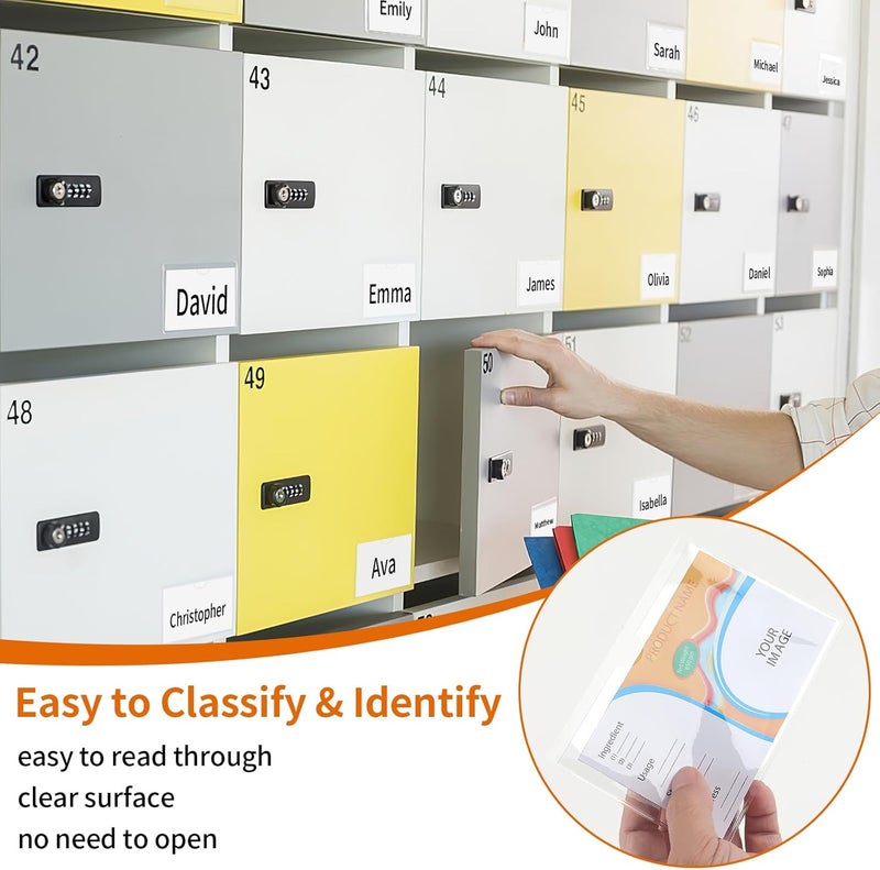 YEESON 44 Pack Labels for Storage Bins, 3×5 Inches Index Card Holder Organizer, Clear Adhesive Pockets, Plastic Label Holders for Tote Library Card Bins Box Drawer Classroom Organization - Image 3